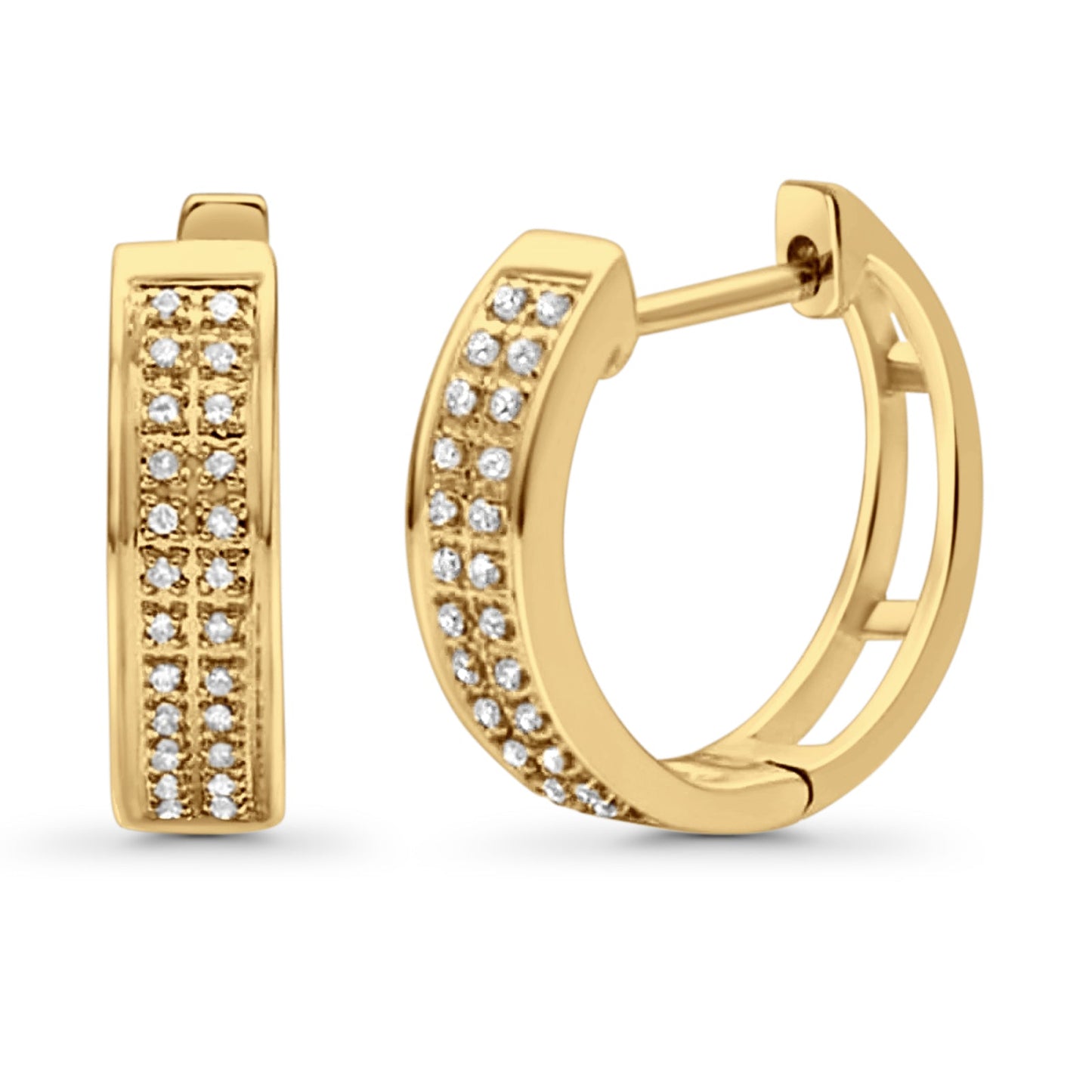 Solid 10K Yellow Gold 12.7mm Round Diamond Hoop Huggie Earrings Wholesale