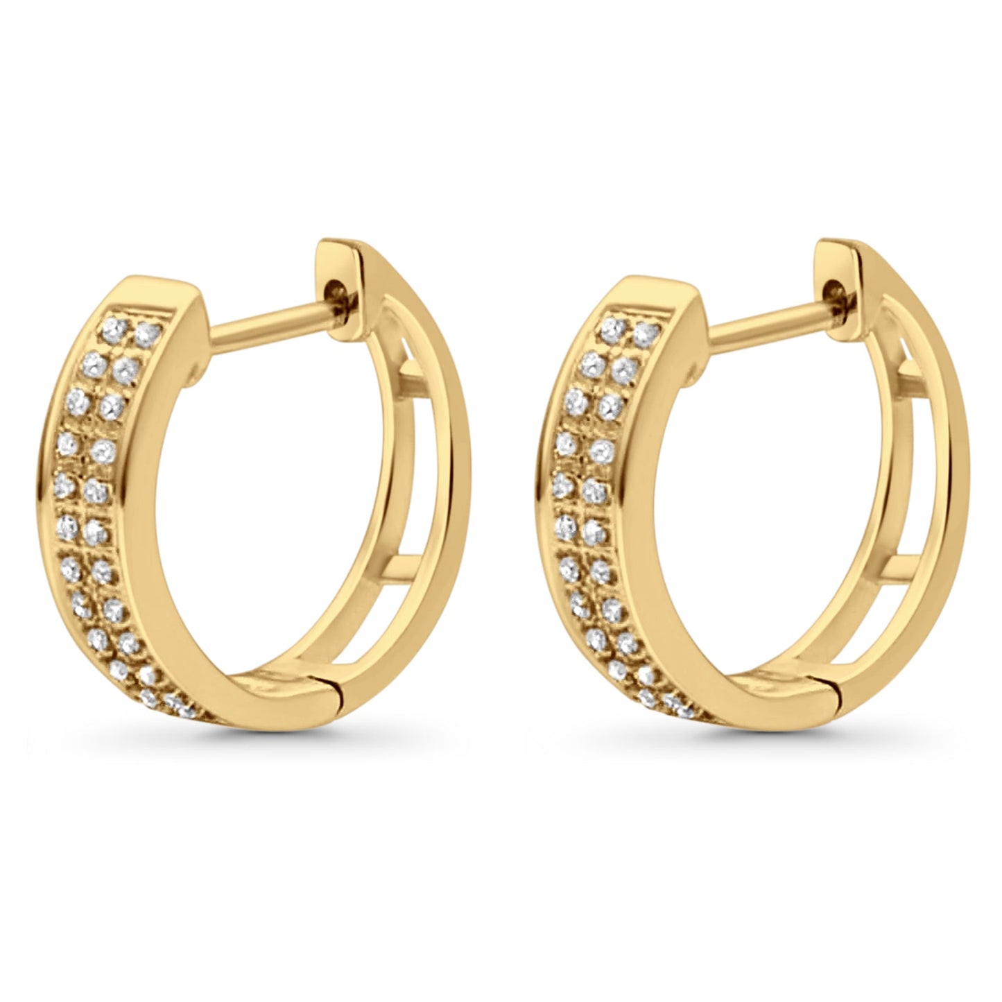 Solid 10K Yellow Gold 12.7mm Round Diamond Hoop Huggie Earrings Wholesale