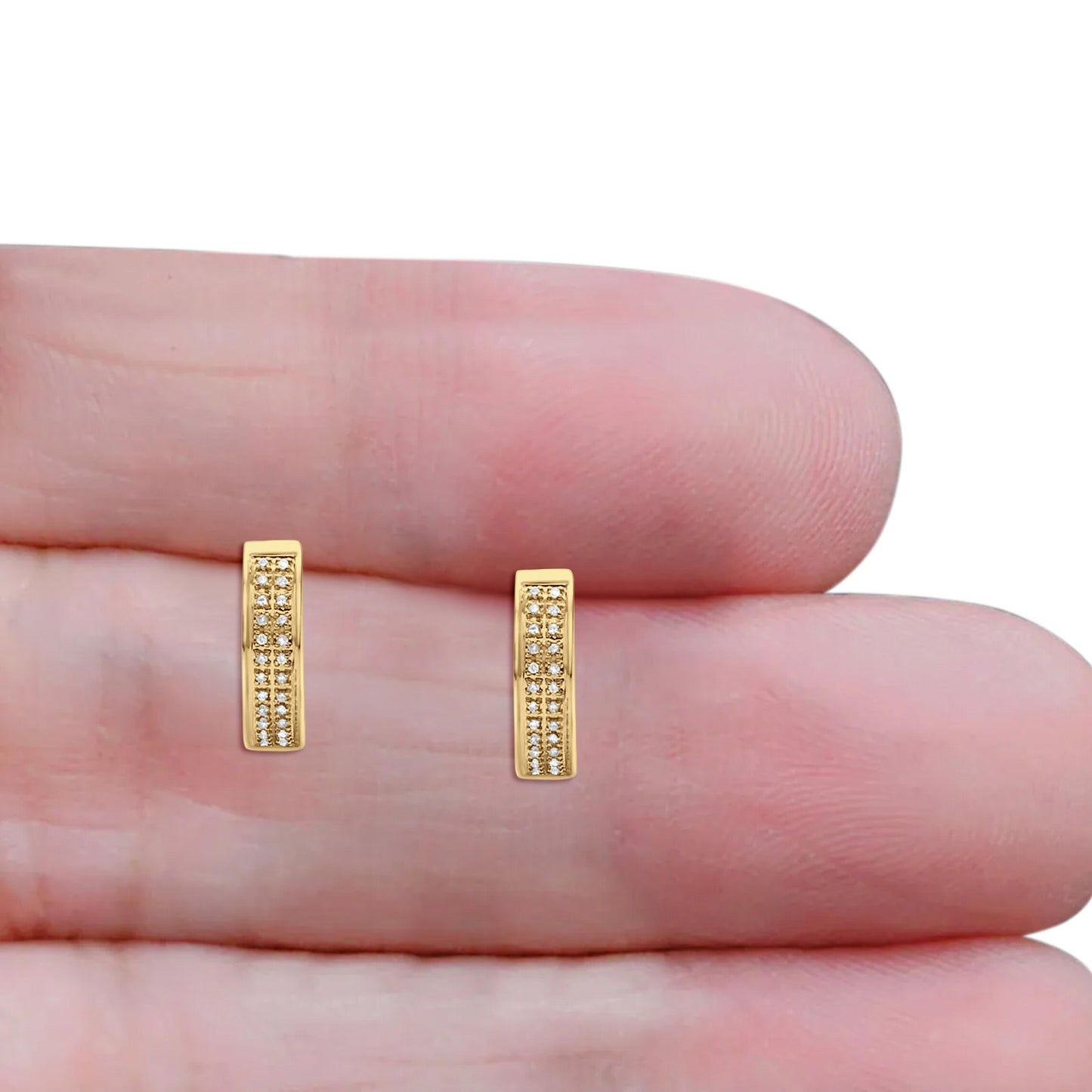 Solid 10K Yellow Gold 12.7mm Round Diamond Hoop Huggie Earrings Wholesale