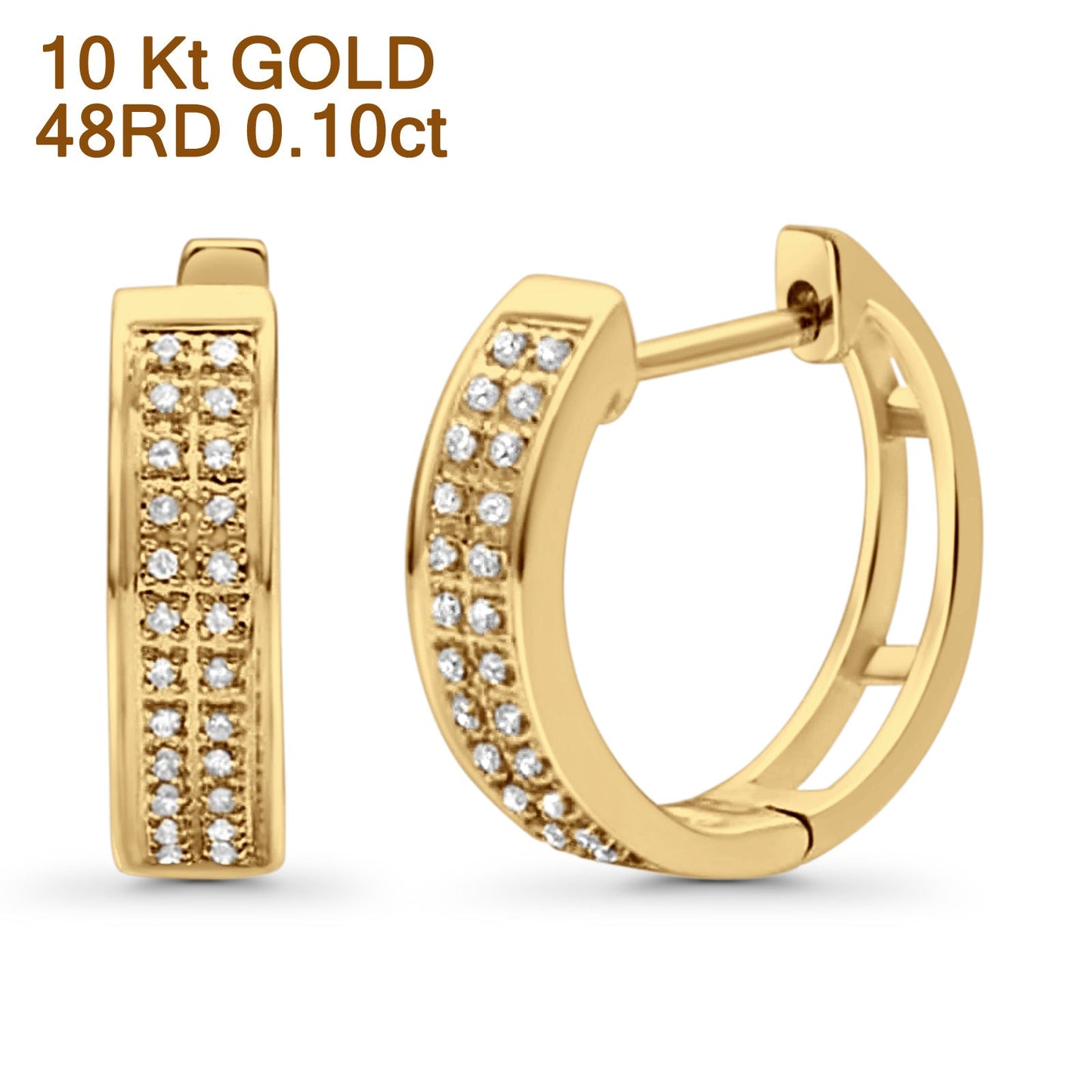 Solid 10K Yellow Gold 12.7mm Round Diamond Hoop Huggie Earrings Wholesale