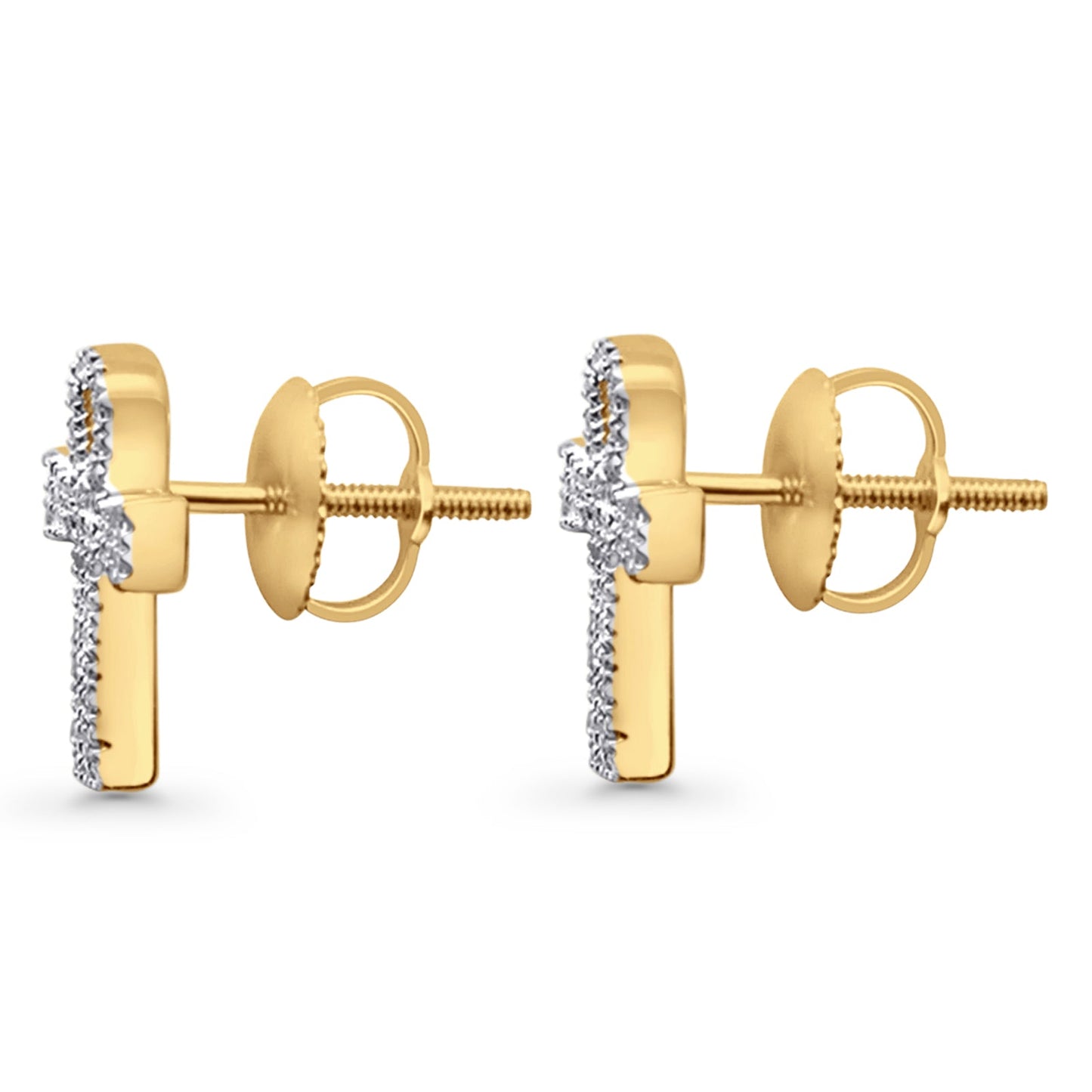 Solid 10K Yellow Gold 12.7mm Cross Shaped Ankh Diamond Stud Earrings Wholesale