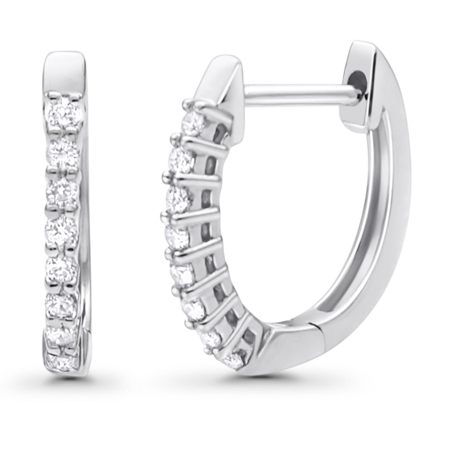 Solid 10K White Gold 12.7mm Round Diamond Hoop Huggie Earrings Wholesale