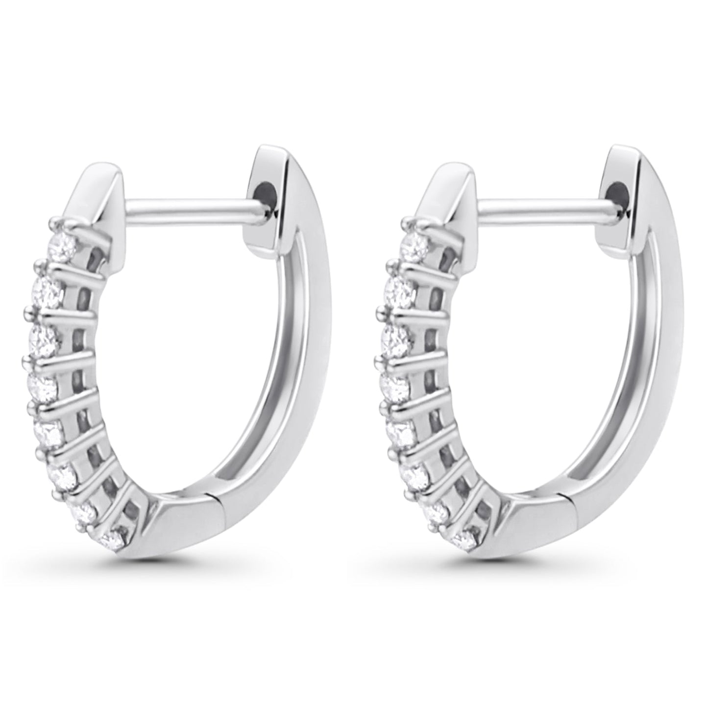 Solid 10K White Gold 12.7mm Round Diamond Hoop Huggie Earrings Wholesale