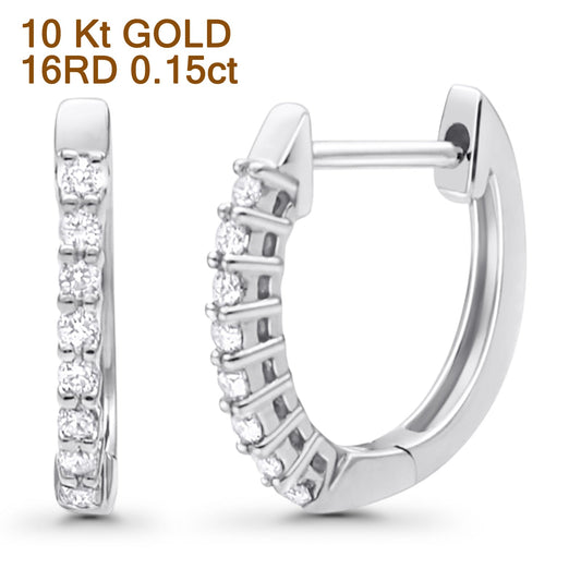 Solid 10K White Gold 12.7mm Round Diamond Hoop Huggie Earrings Wholesale