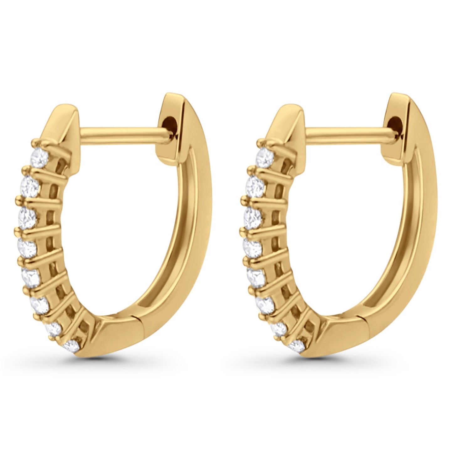 Solid 10K Yellow Gold 12.7mm Round Diamond Hoop Huggie Earrings Wholesale