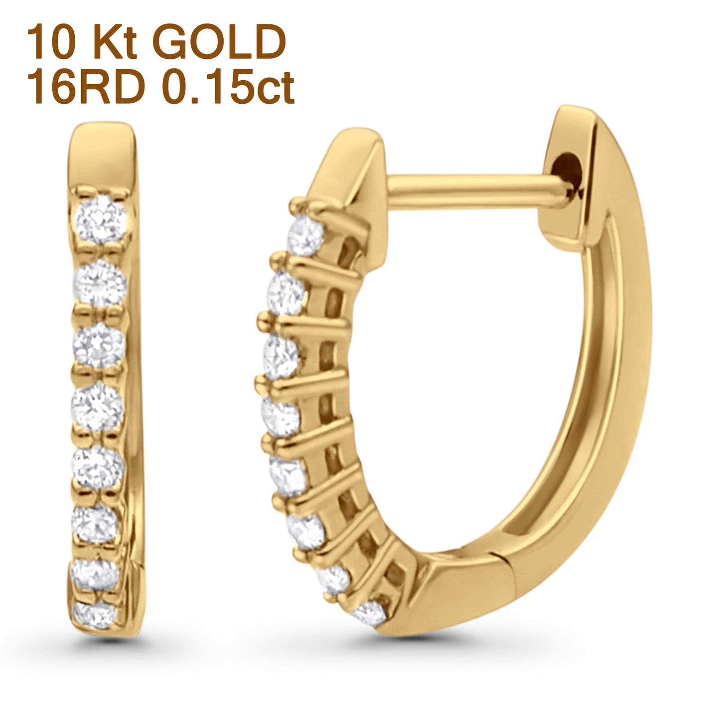 Solid 10K Yellow Gold 12.7mm Round Diamond Hoop Huggie Earrings Wholesale