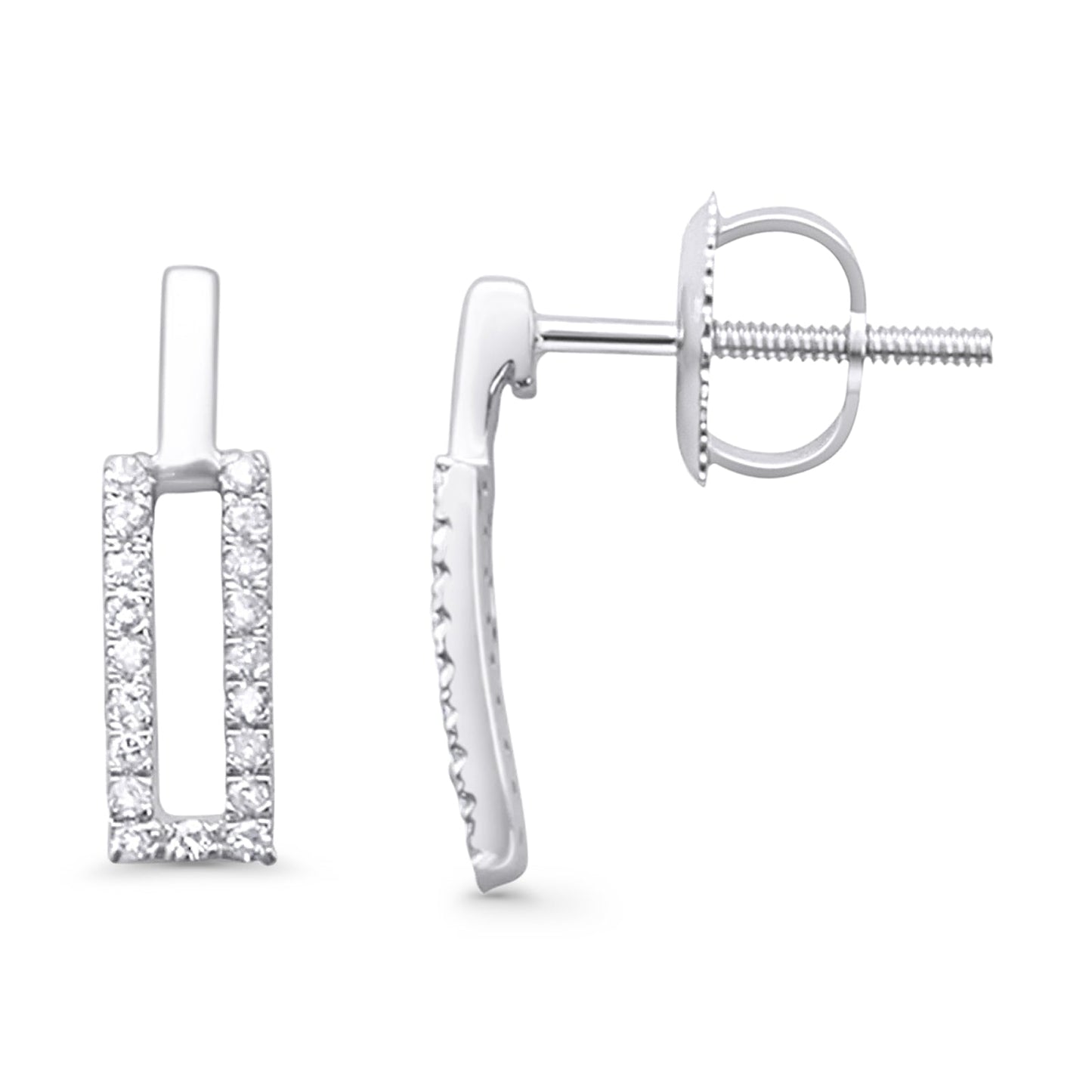 Solid 10K White Gold 12.7mm Rectangular Diamond Stud Earrings Wholesale