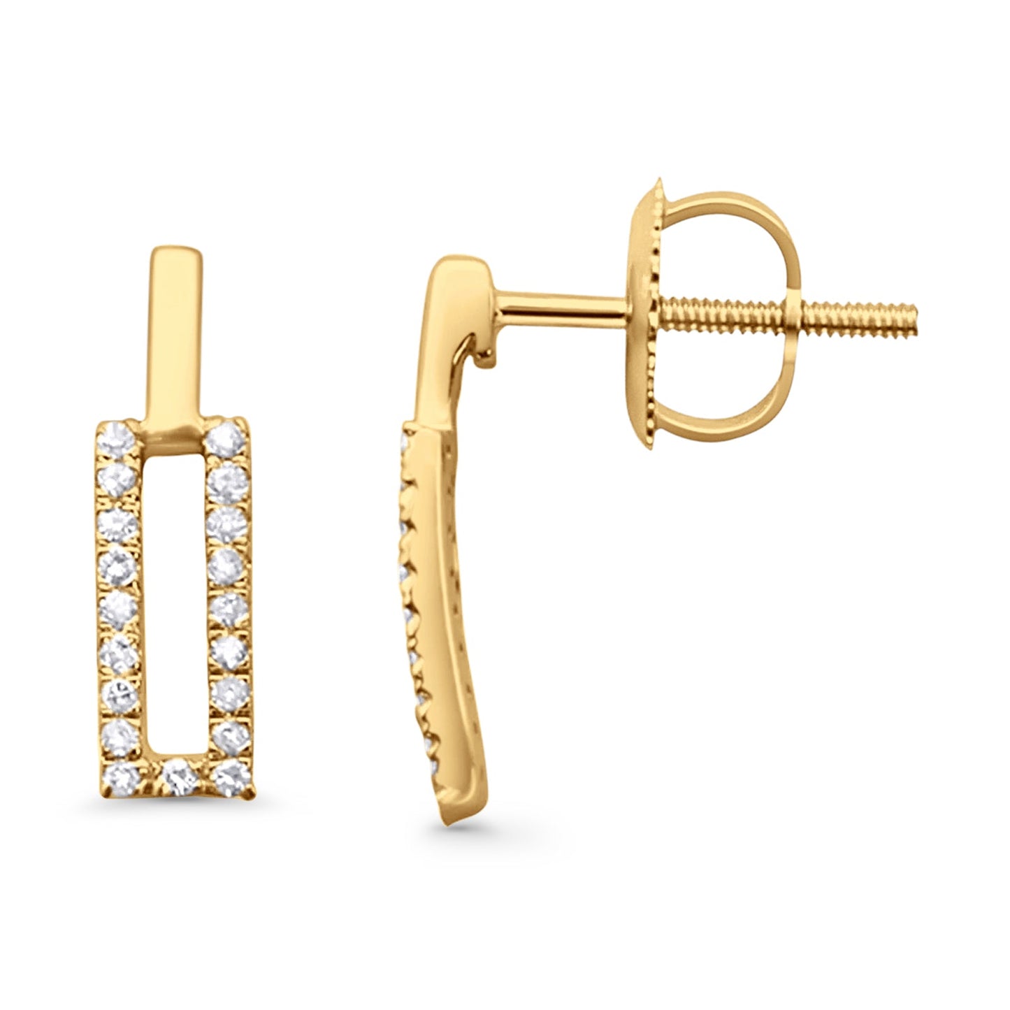 Solid 10K Yellow Gold 12.7mm Rectangular Diamond Stud Earrings Wholesale