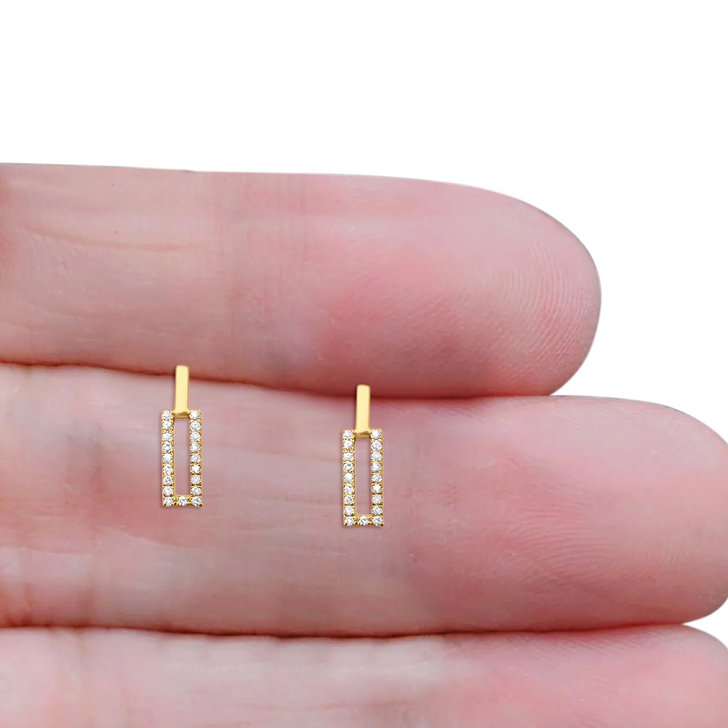 Solid 10K Yellow Gold 12.7mm Rectangular Diamond Stud Earrings Wholesale