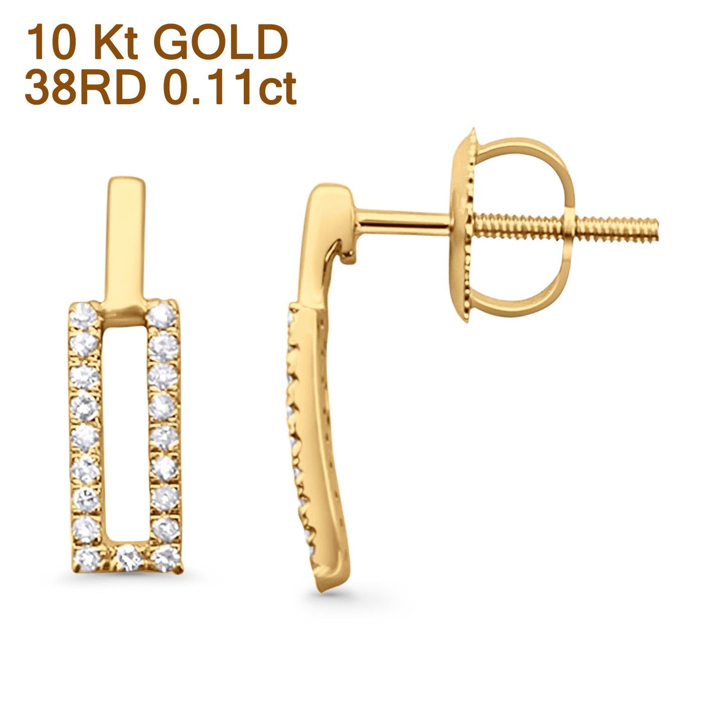 Solid 10K Yellow Gold 12.7mm Rectangular Diamond Stud Earrings Wholesale