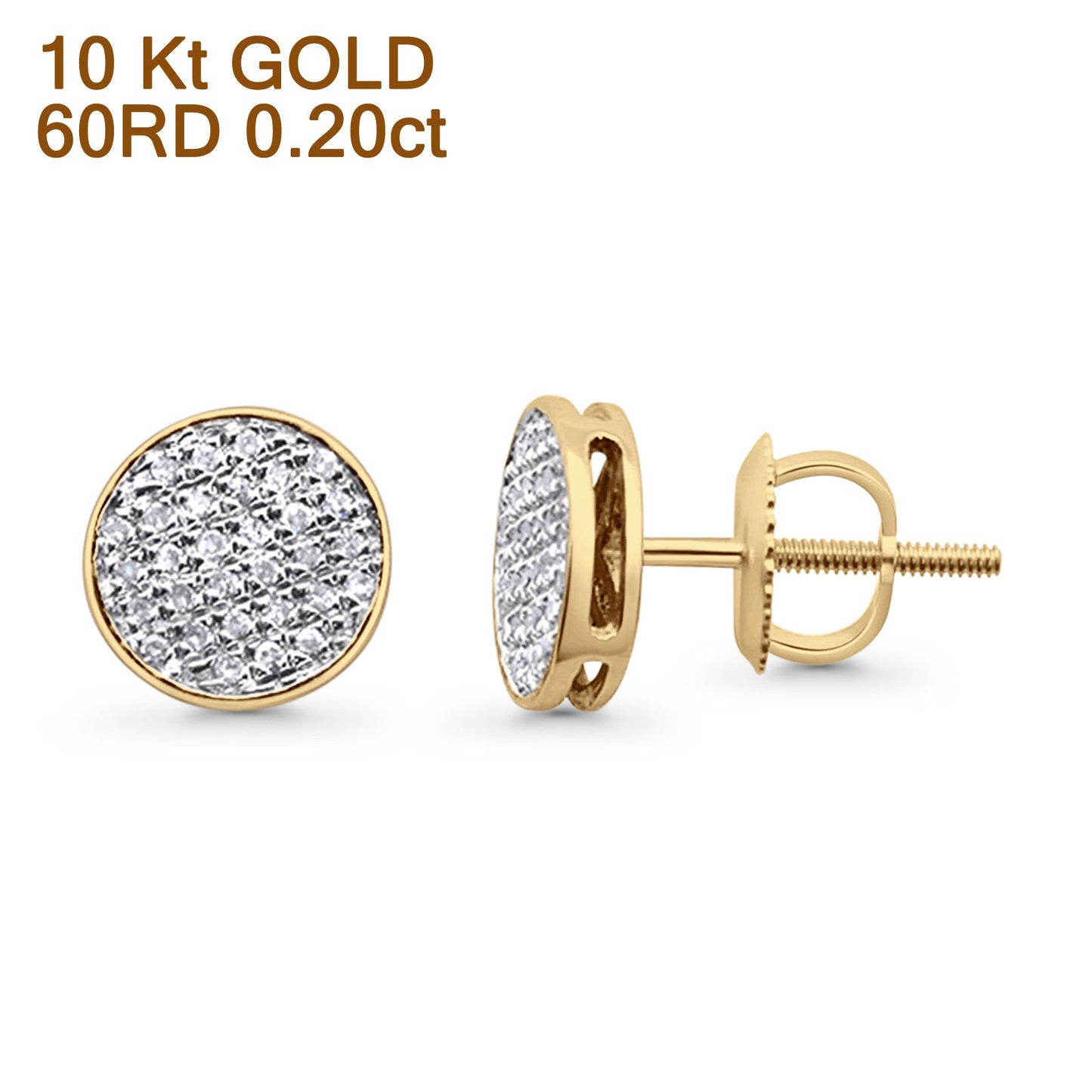 Solid 10K Yellow Gold 8.3mm Round Micro Pave Diamond Stud Earring Wholesale