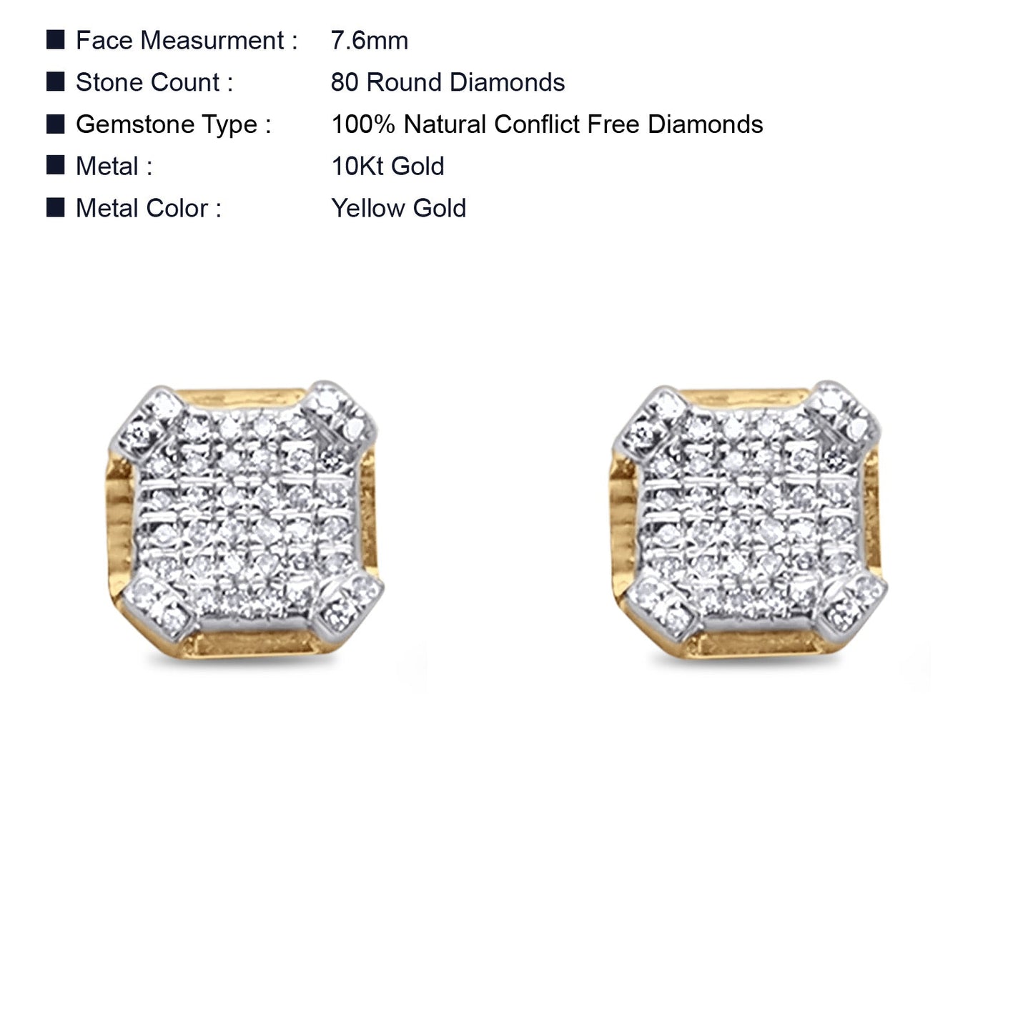 Diamond Stud Earrings 7.6mm Octagonal Shaped 10K Yellow Gold Wholesale