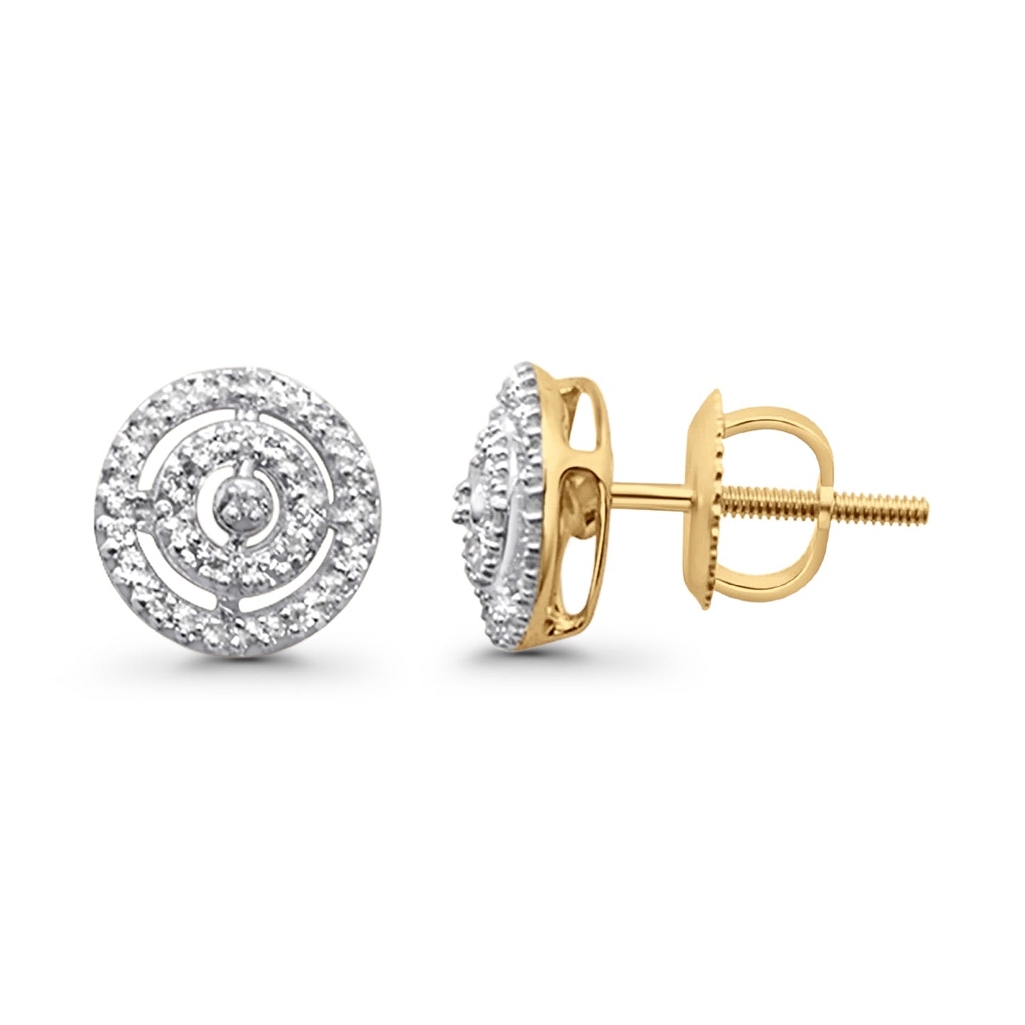 Solid 10K Yellow Gold 8.5mm Cluster Pave Round Diamond Stud Earring Wholesale