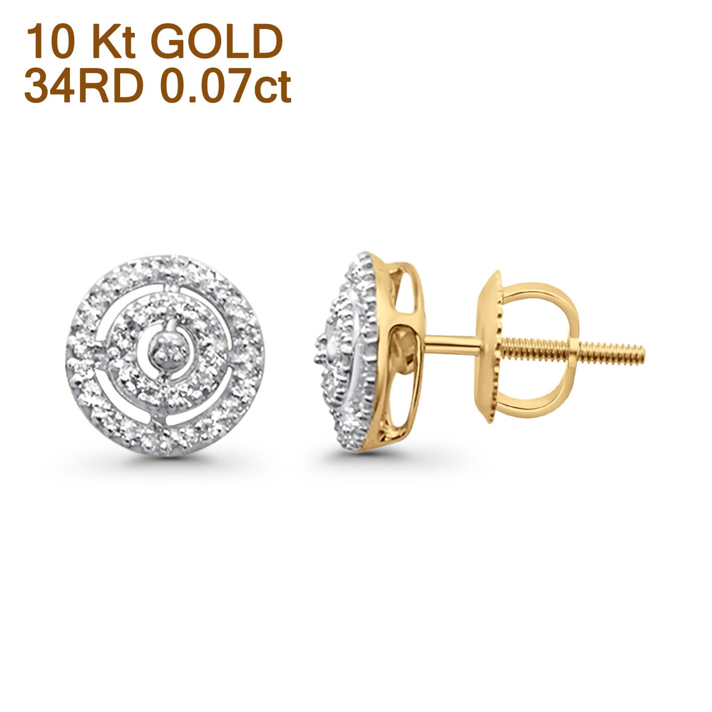 Solid 10K Yellow Gold 8.5mm Cluster Pave Round Diamond Stud Earring Wholesale