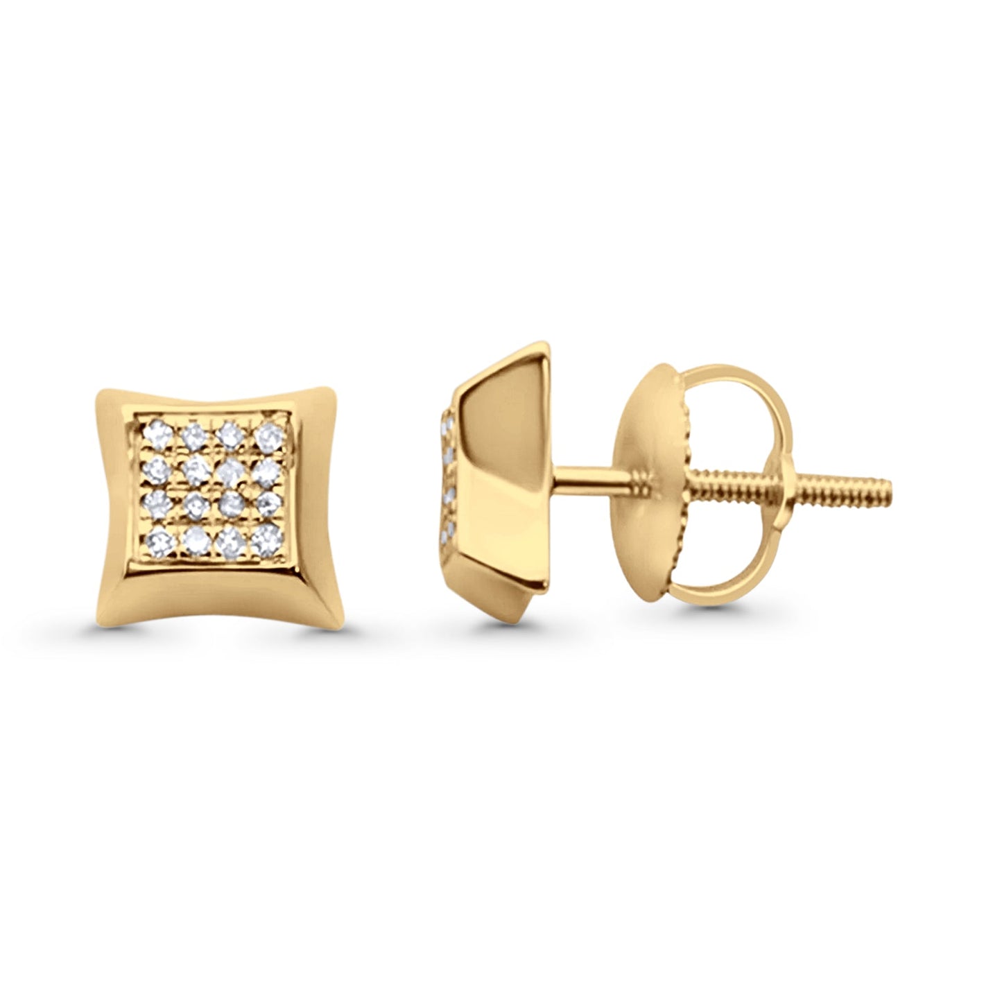 Diamond Stud Earrings 7mm Square Shaped 10K Yellow Gold Wholesale