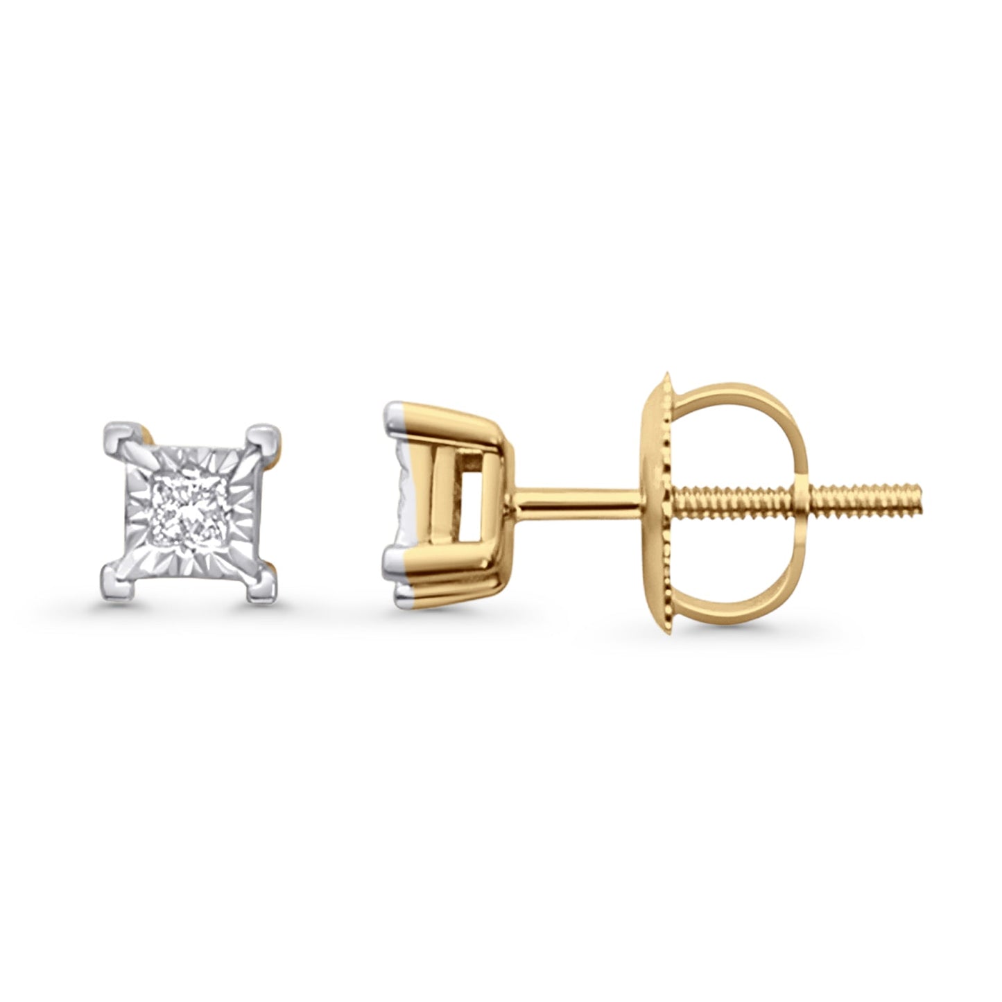 Diamond Stud Earrings 4.5mm Square 10K Yellow Gold Wholesale