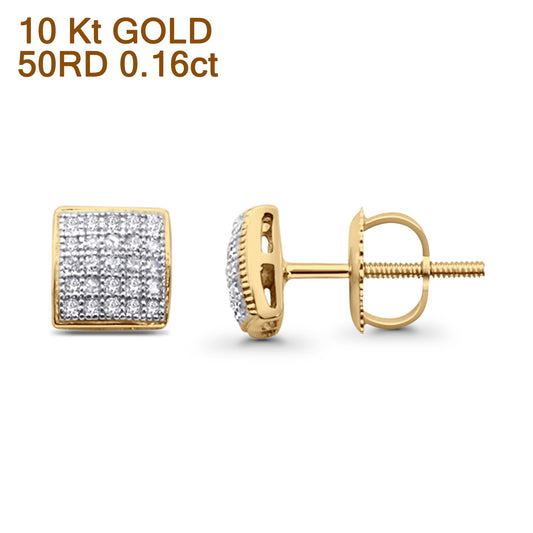 Solid 10K Yellow Gold 6.7mm Square Shaped Round Diamond Stud Earring Wholesale