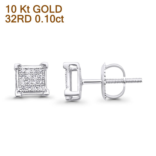 Solid 10K White Gold 6mm Square Shaped Cluster Round Pave Diamond Stud Earrings Wholesale