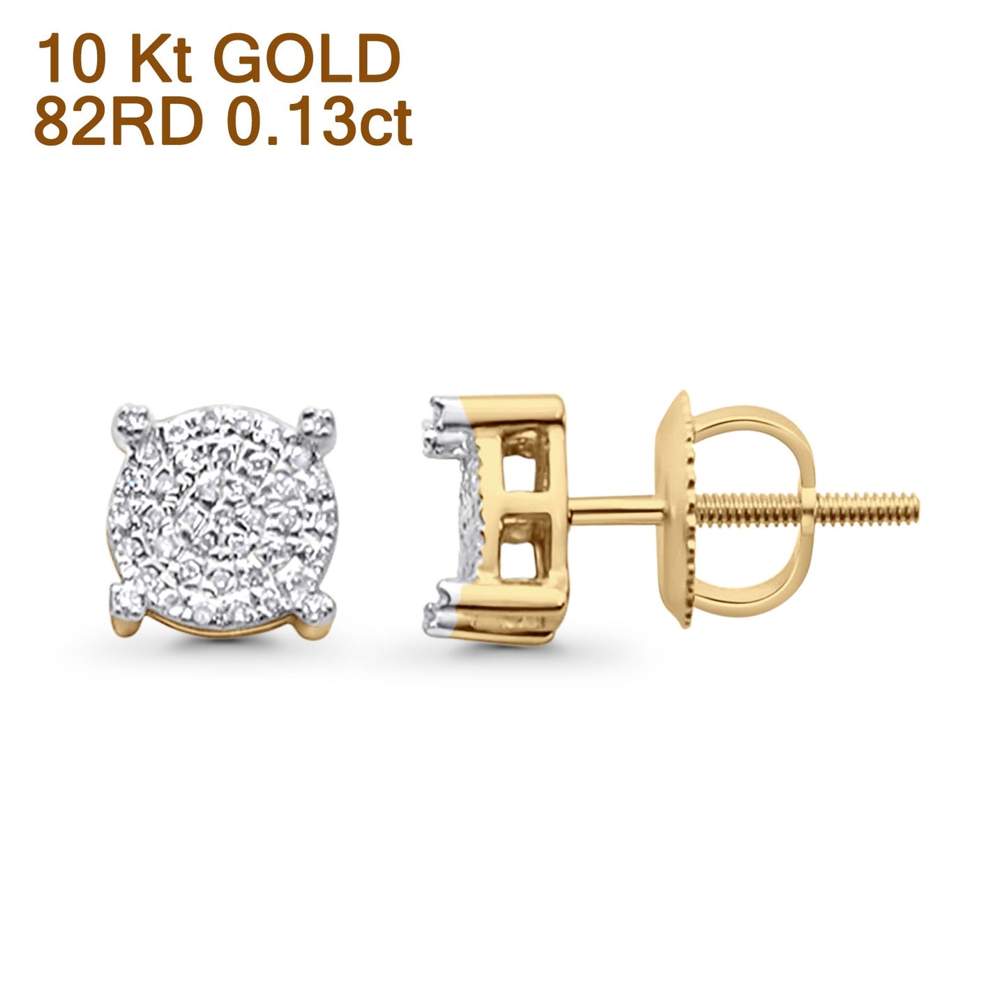 Solid 10K Yellow Gold 6.7mm Round Pave Diamond Stud Earring Wholesale