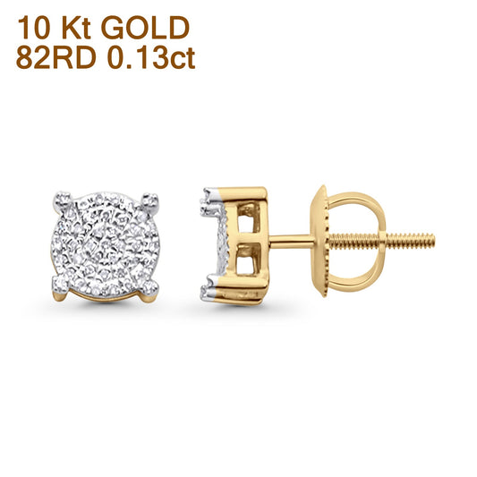 Solid 10K Yellow Gold 6.7mm Round Pave Diamond Stud Earring Wholesale