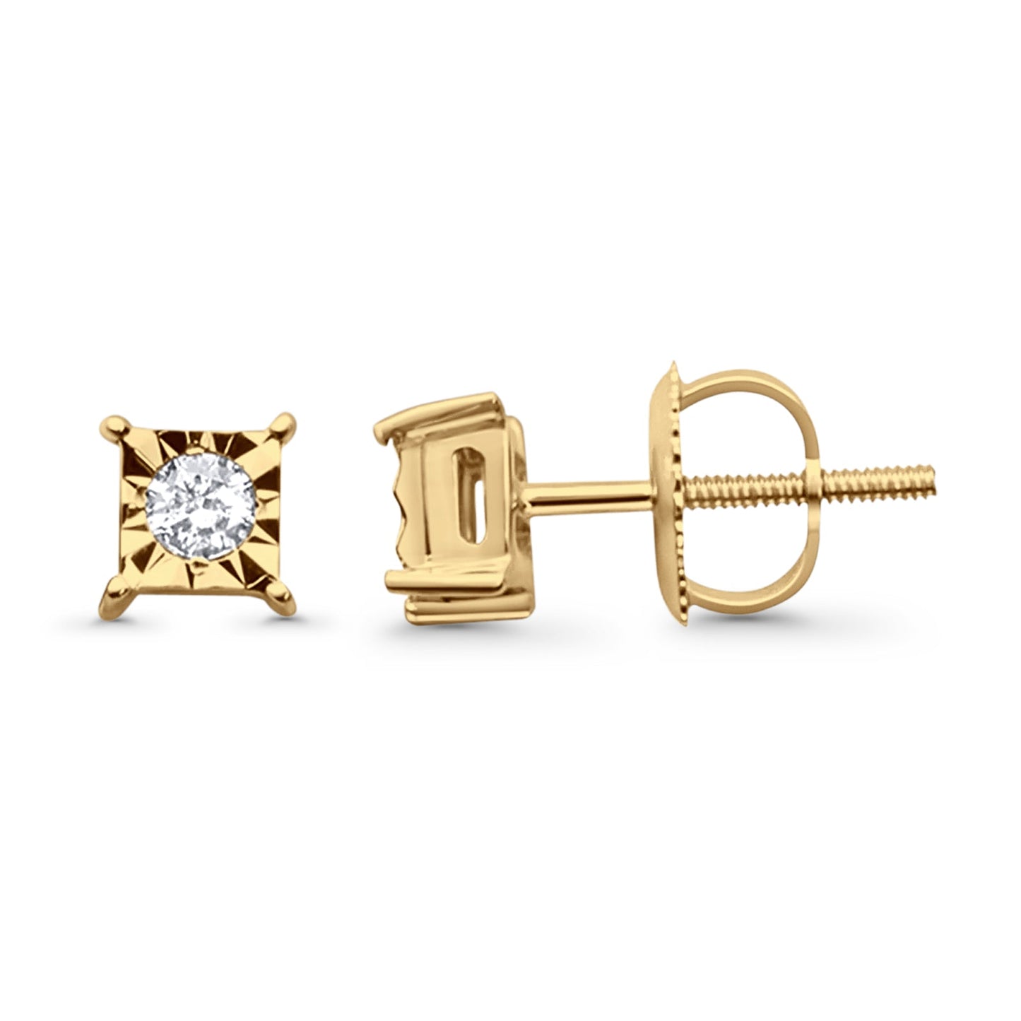 Solid 10K Yellow Gold 5.7mm Accent Square Shaped Round Diamond Stud Earrings Wholesale