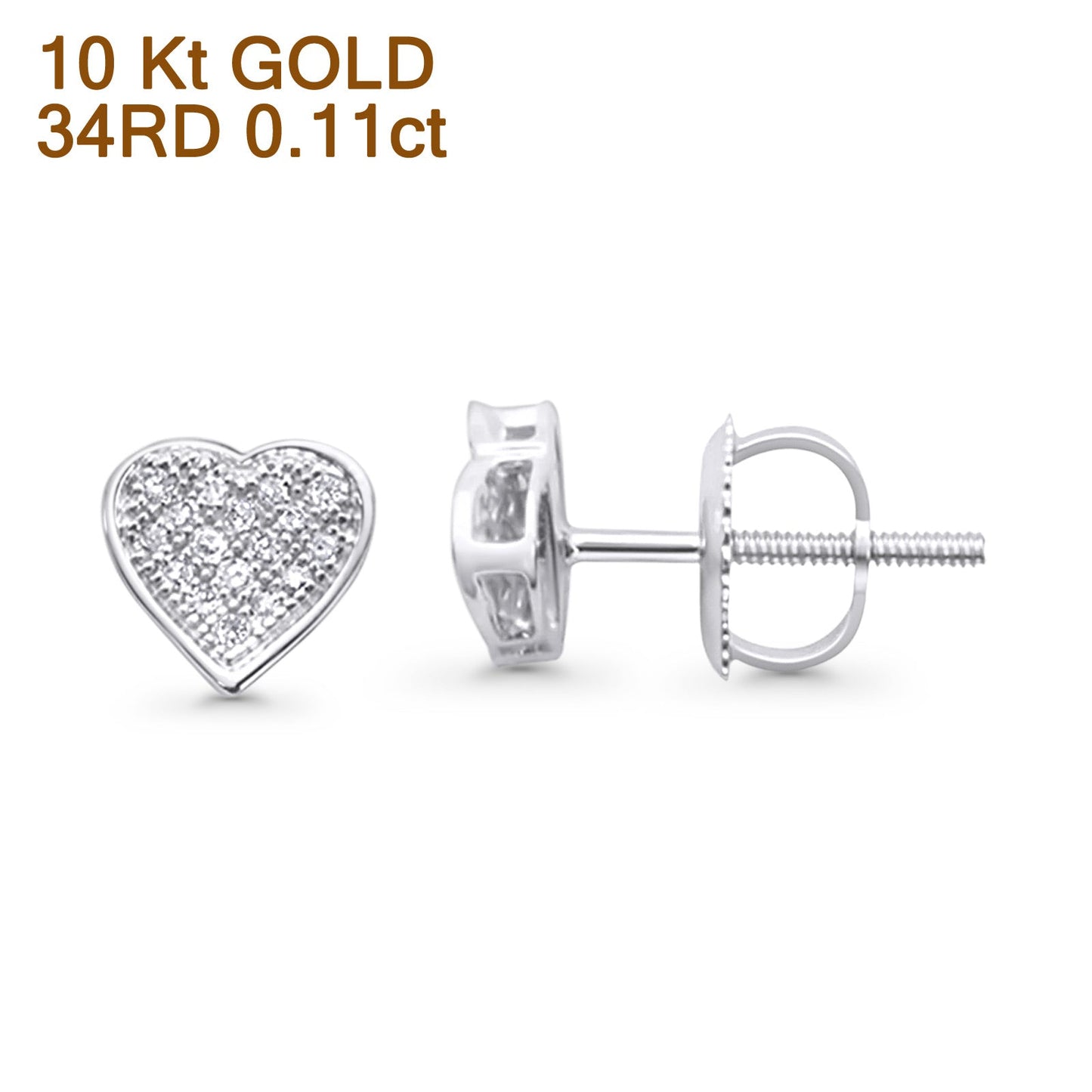 Solid 10K White Gold 6.5mm Heart Shaped Round Diamond Stud Earrings Wholesale