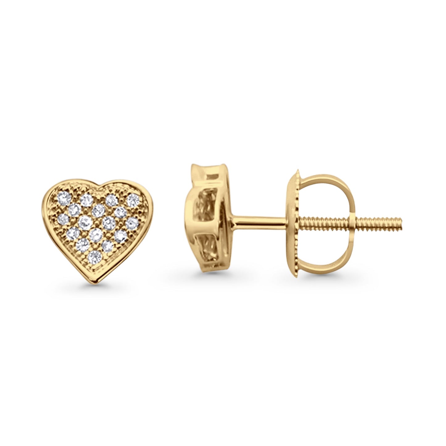 Solid 10K Yellow Gold 6.5mm Heart Shaped Round Diamond Stud Earrings Wholesale