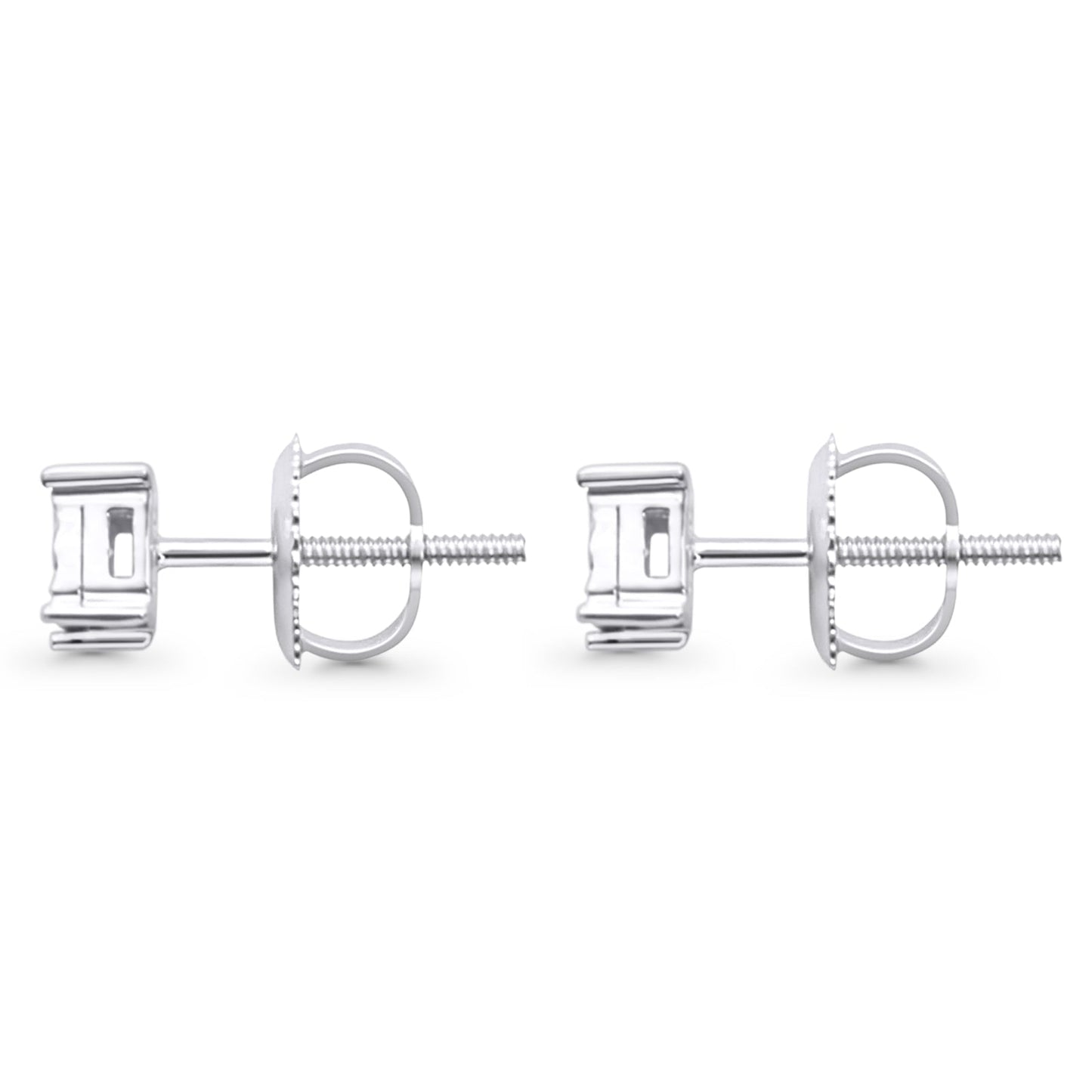 Solid 10K White Gold 4.8mm Square Shaped Solitaire Round Diamond Stud Earrings Wholesale