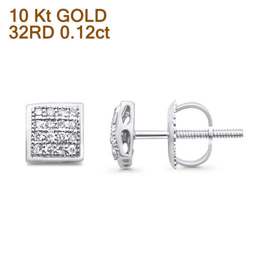 Solid 10K White Gold 5.7mm Square Shaped Round Diamond Stud Earrings Wholesale