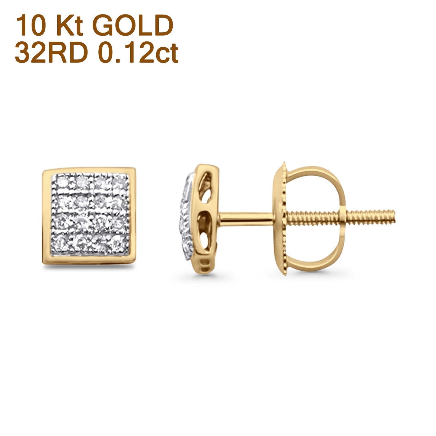 Solid 10K Yellow Gold 5.7mm Square Shaped Round Diamond Stud Earrings Wholesale