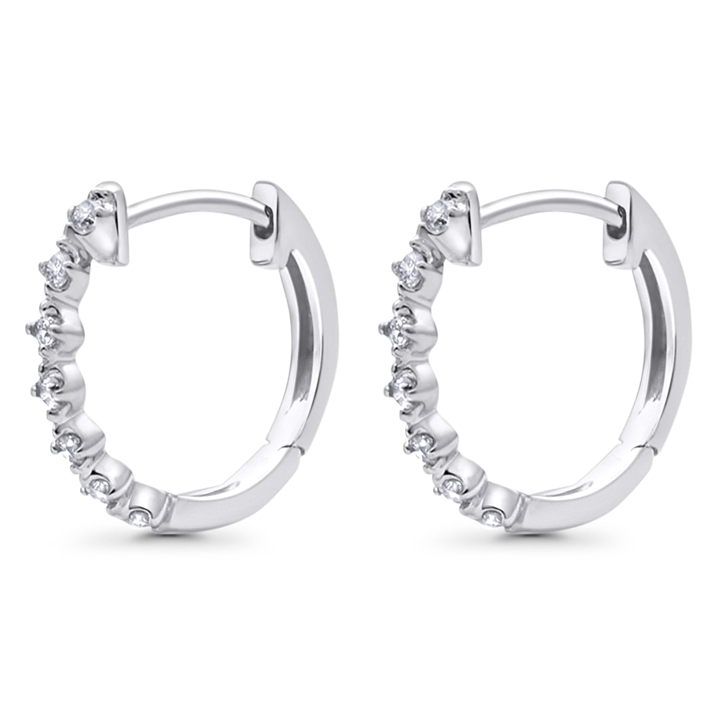 Solid 10K White Gold 11.4mm Round Milgrain Diamond Huggie Hoop Earrings Wholesale