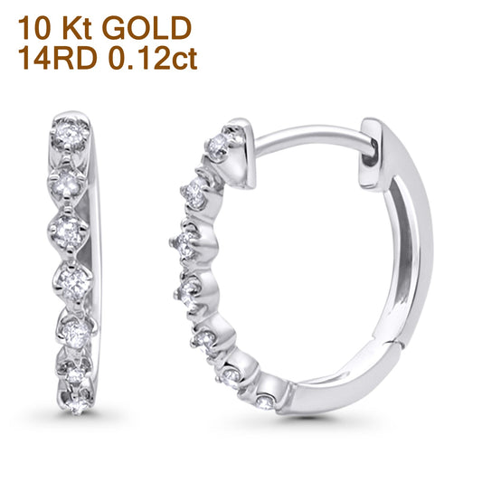 Solid 10K White Gold 11.4mm Round Milgrain Diamond Huggie Hoop Earrings Wholesale