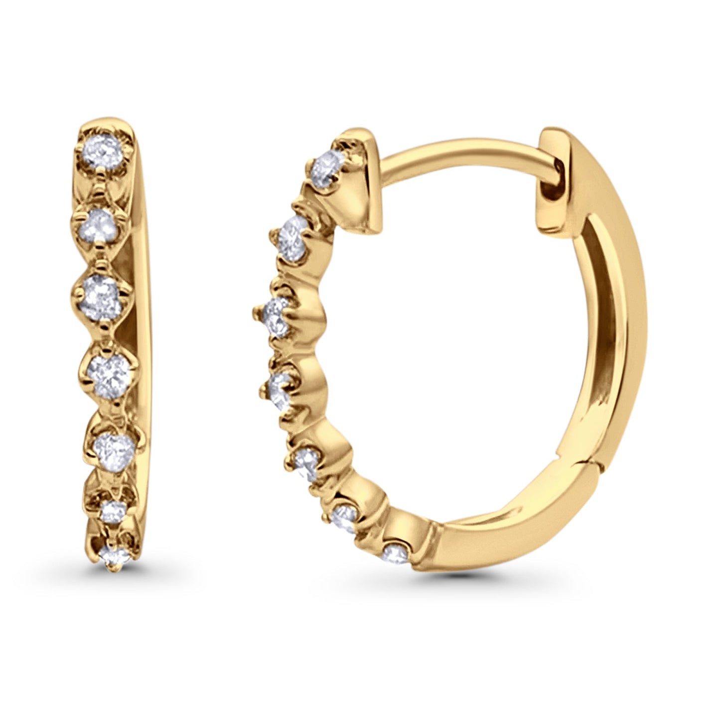 Solid 10K Yellow Gold 11.4mm Round Milgrain Diamond Huggie Hoop Earrings Wholesale