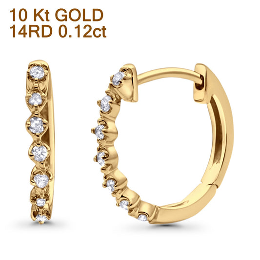 Solid 10K Yellow Gold 11.4mm Round Milgrain Diamond Huggie Hoop Earrings Wholesale