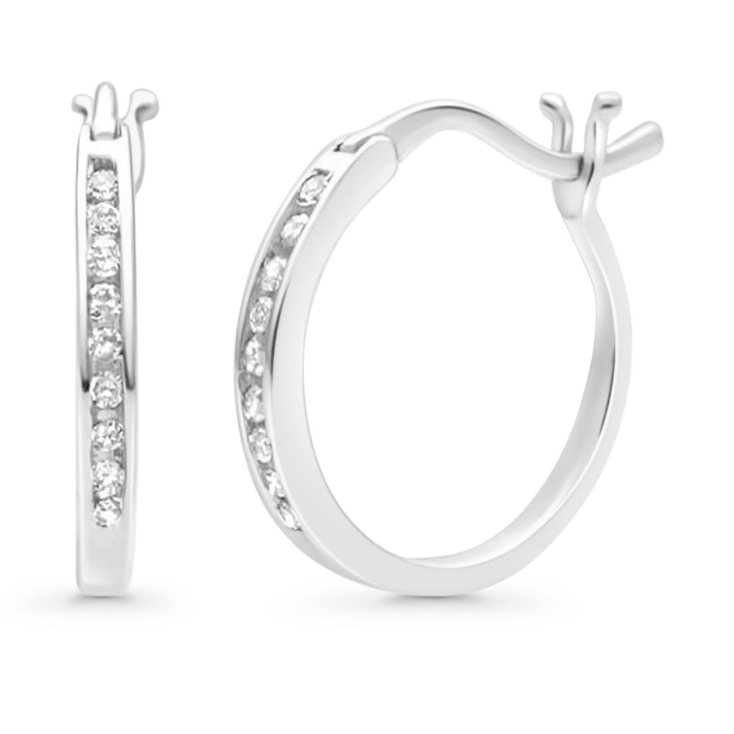 Solid 10K White Gold 12.7mm Round Diamond Huggie Hoop Earrings Wholesale