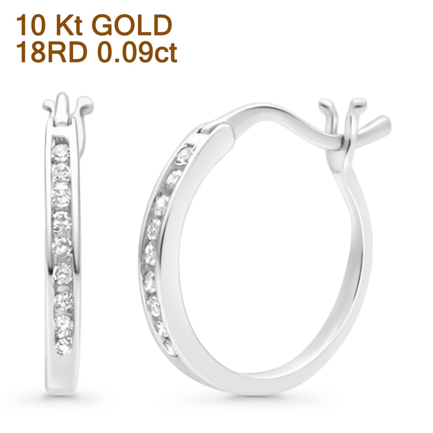 Solid 10K White Gold 12.7mm Round Diamond Huggie Hoop Earrings Wholesale