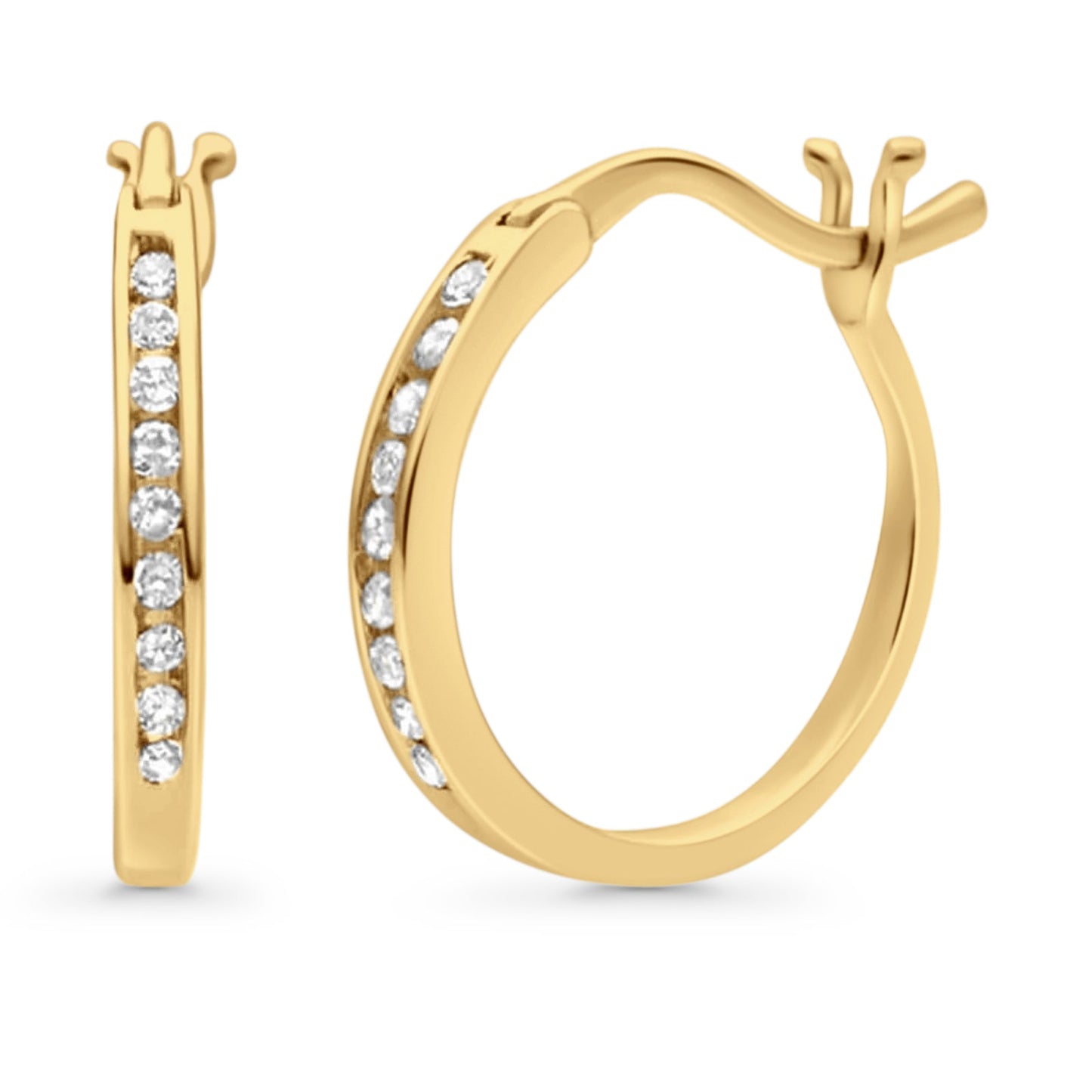 Solid 10K Yellow Gold 12.7mm Round Diamond Huggie Hoop Earrings Wholesale