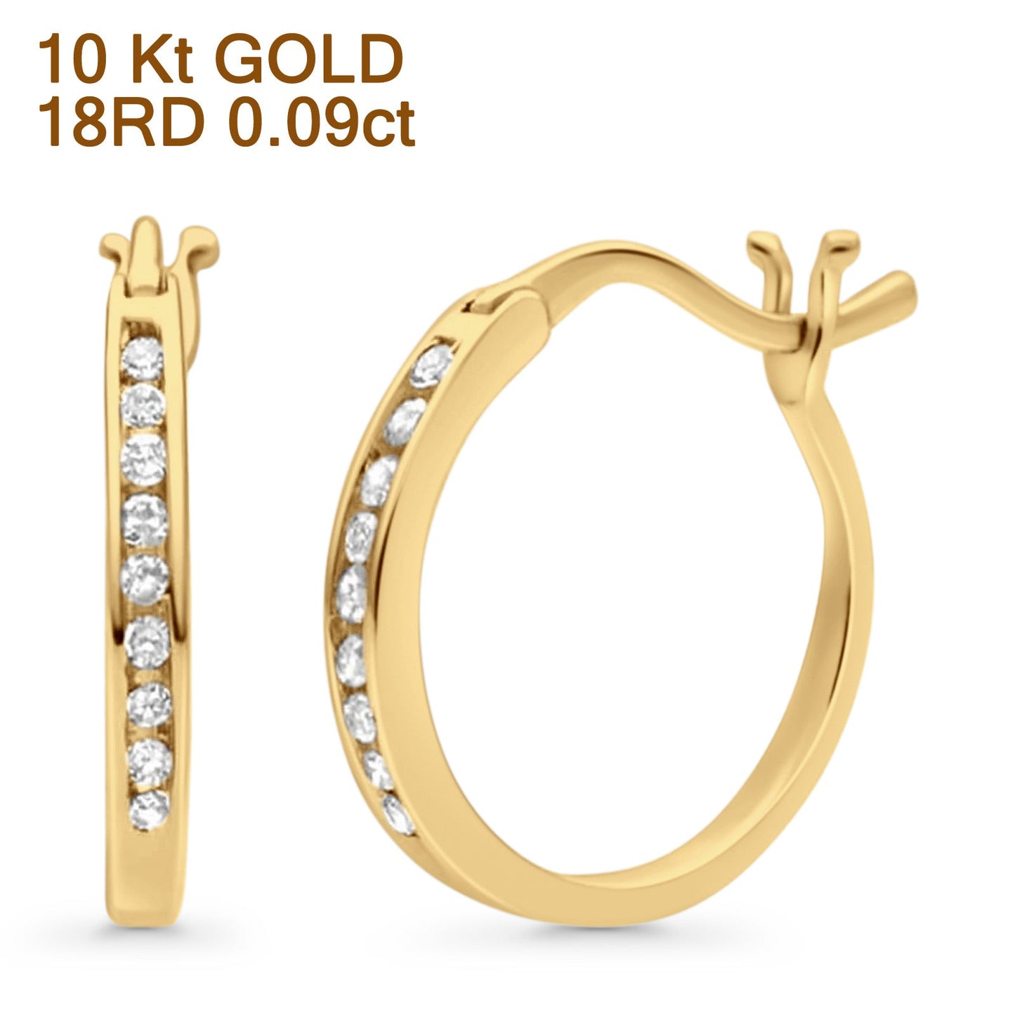 Solid 10K Yellow Gold 12.7mm Round Diamond Huggie Hoop Earrings Wholesale