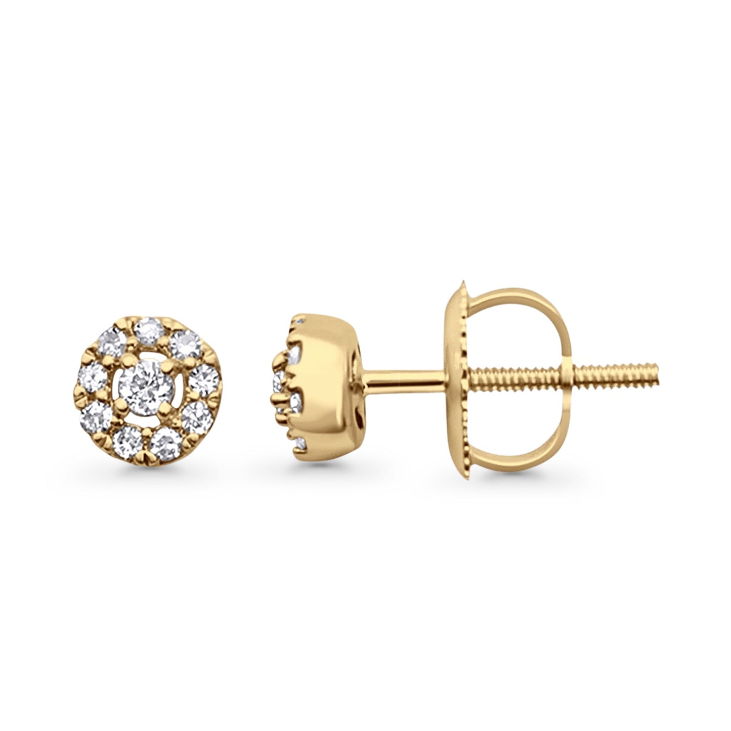 Solid 10K Yellow Gold 5mm Round Cluster Diamond Stud Earring Wholesale