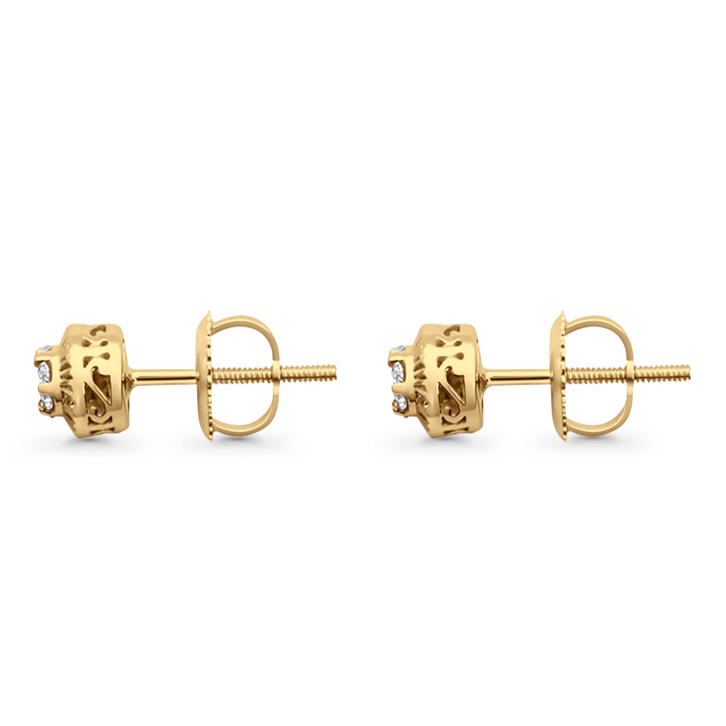 Solid 10K Yellow Gold 5.5mm Sunflower Round Diamond Stud Earring Wholesale