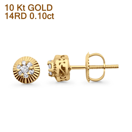 Solid 10K Yellow Gold 5.5mm Sunflower Round Diamond Stud Earring Wholesale