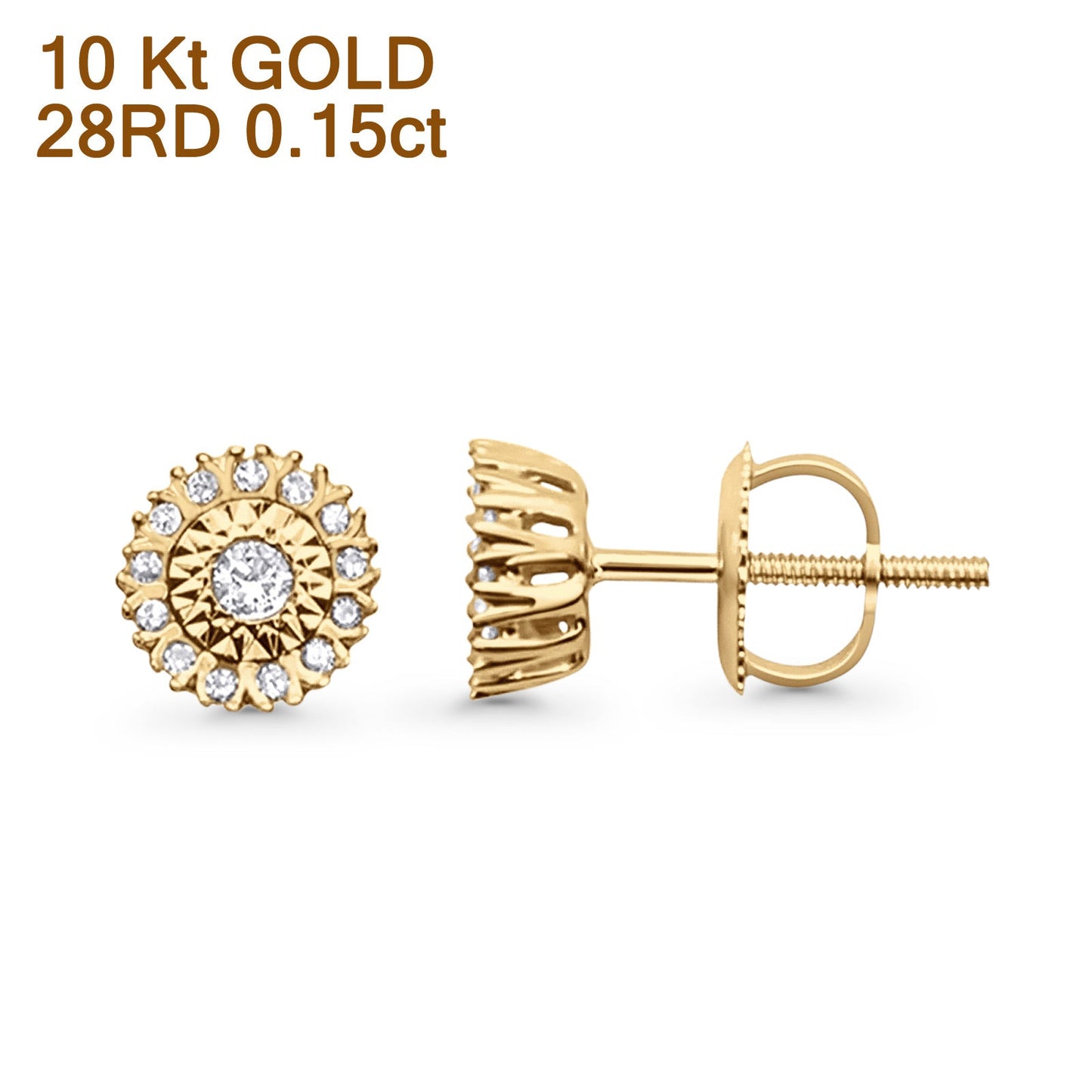 Solid 10K Yellow Gold 5mm Flower Design Round Diamond Stud Earring Wholesale