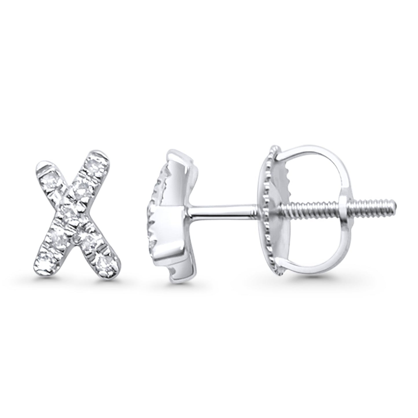 Solid 10K White Gold 6.5mm "X" Shaped Crisscross Round Diamond Stud Earrings Wholesale