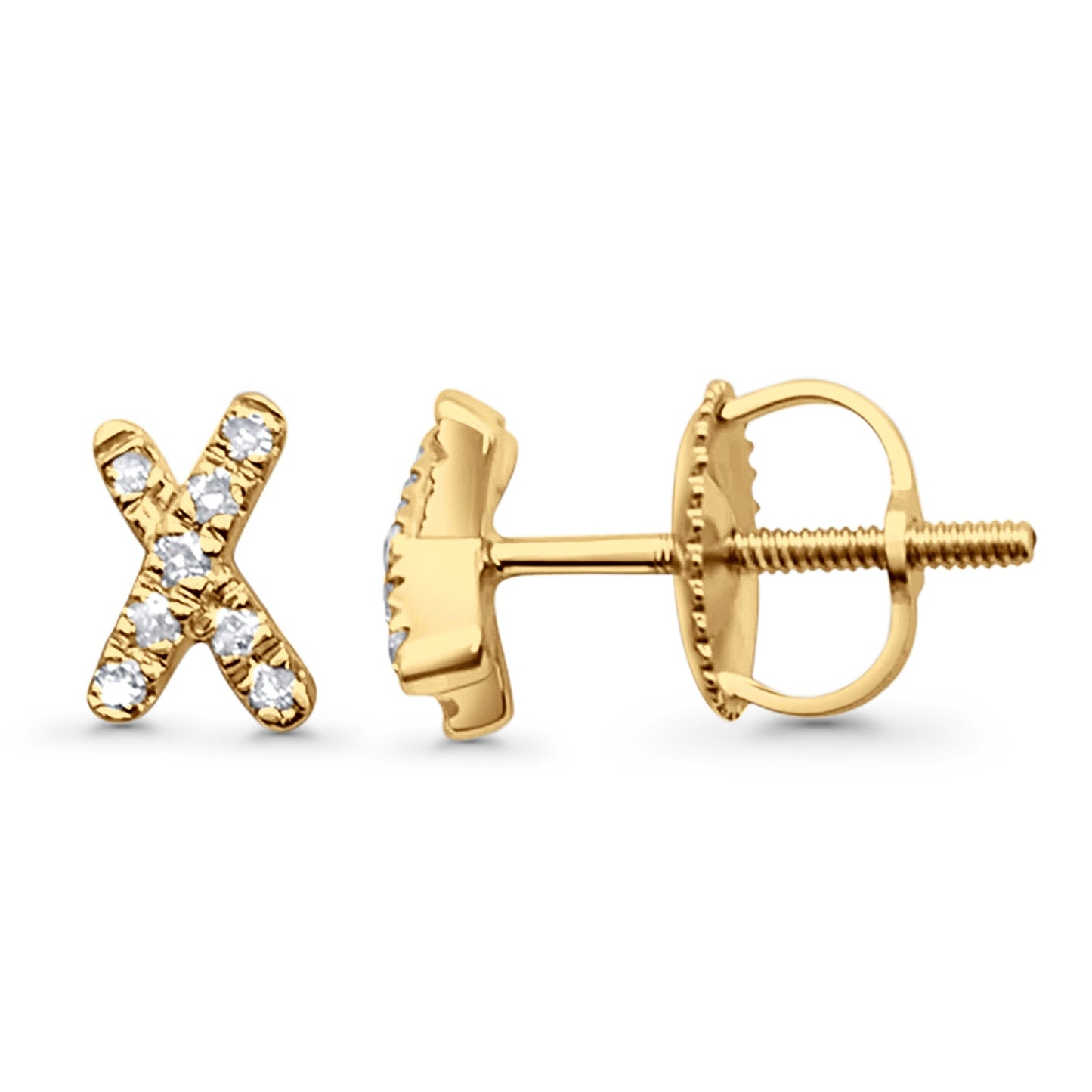 Solid 10K Yellow Gold 6.5mm "X" Shaped Crisscross Round Diamond Stud Earrings Wholesale