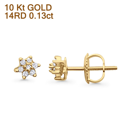 Solid 10K Yellow Gold 4mm Flower Round Hip Hop Diamond Stud Earring Wholesale