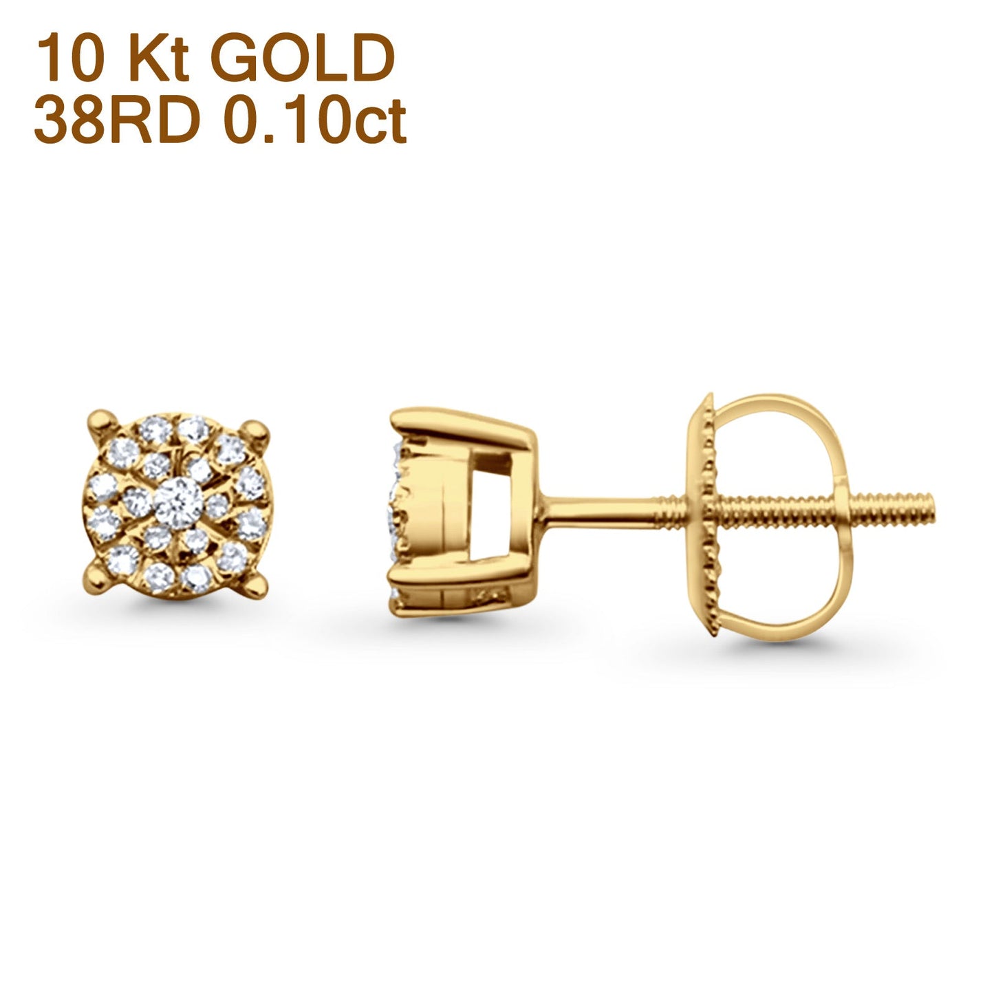 Solid 10K Yellow Gold 5mm Round Diamond Stud Earrings Wholesale