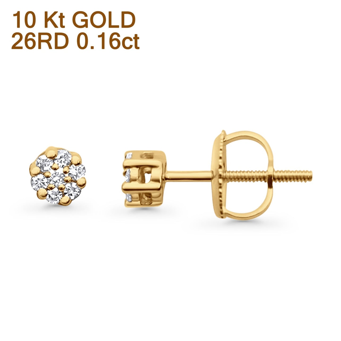 Solid 10K Yellow Gold 4mm Round Hip Hop Flower Diamond Stud Earring Wholesale