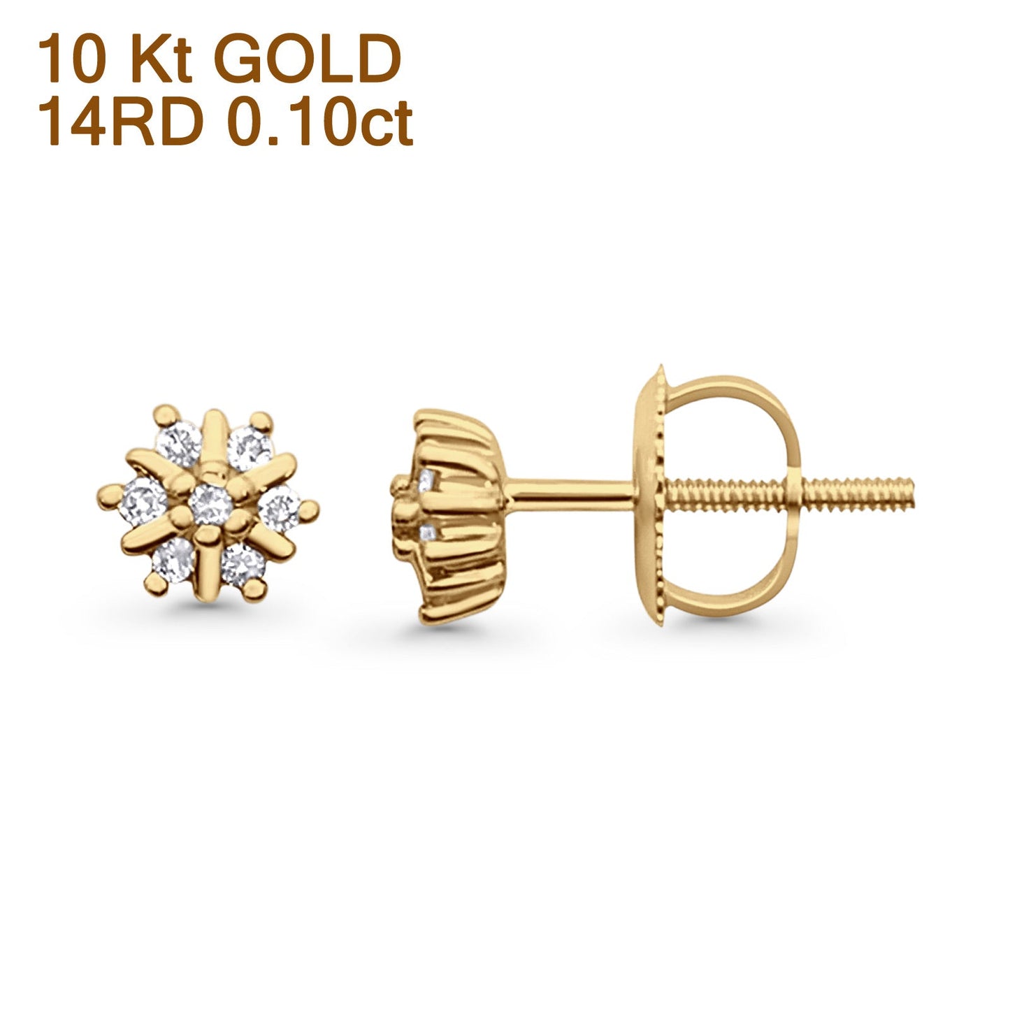 Solid 10K Yellow Gold 5.5mm Round Flower Diamond Stud Minimalist Earring Wholesale