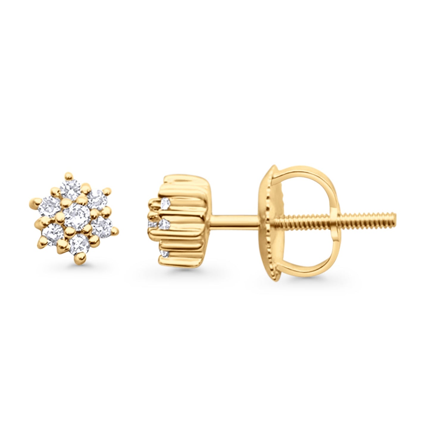 Solid 10K Yellow Gold 3mm Flower Shaped Round Diamond Stud Earring Wholesale