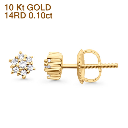 Solid 10K Yellow Gold 3mm Flower Shaped Round Diamond Stud Earring Wholesale